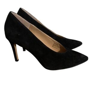 INC Navy Suede Pumps Womens Heels Size 6 Black Pointed Toe